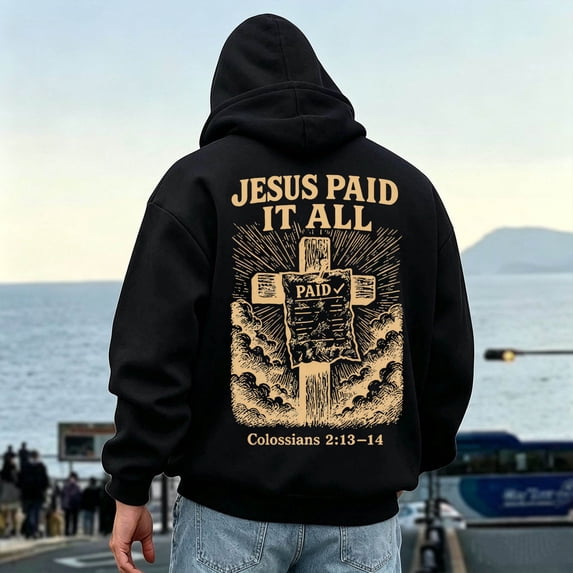 FASHOFT Christian Hoodies for Men God Loves You Inspirational God Sweatshirt Faith Jesus Hoodie Vintage Bible Verse Graphic Pullover Tops Black S