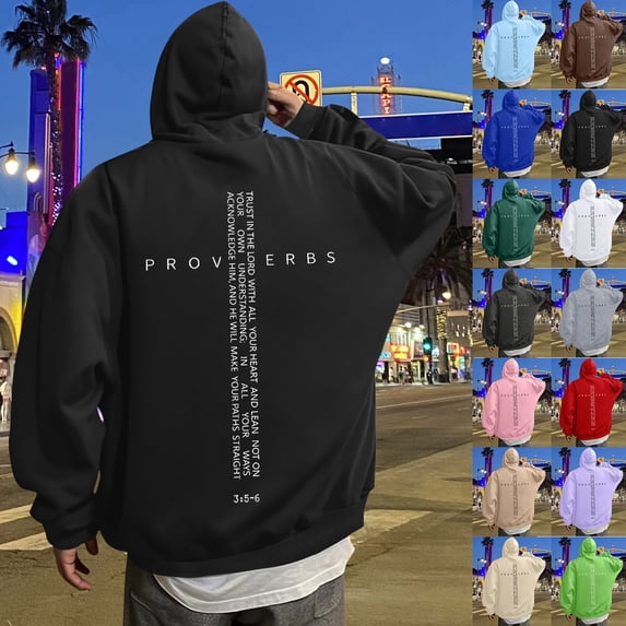 FASHOFT Christian Hoodies for Men Jesus Religious God Sweatshirts Faith Bible Verse Sweatshirt Inspirational Pullover Tops Grey L