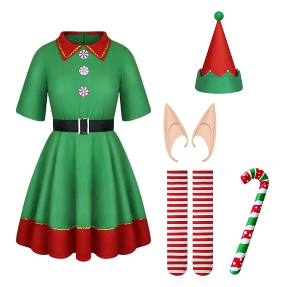 FASHOFT Christmas Costumes For Women 6 Piece Elf Costume Set Elf Holiday Party Cosplay Performance Outfit For Festive Festive Holiday Outfit XL