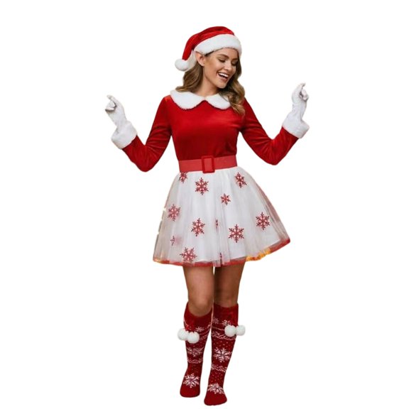 FASHOFT Christmas Costumes For Women Elf Costume Set Elf Festive Holiday Dress Up Costume For Parties Performances And Photos Cosplay Party Outfit L