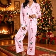 thumbnail image 1 of FASHOFT Christmas Pajamas for Women Set Silk Satin Xmas Print Button up Shirts and Pants 2 Piece Christmas Pjs Soft Holiday Long Sleeve Sleepwear Loungewear L, 1 of 5