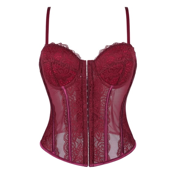 FASHOFT Corset Shapewear For Women Thin Strap Semi Sheer Boned Waist Cinching Top Lightweight Body Shaping Everyday Wear Bustier Corset Lingerie M