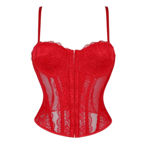 FASHOFT Corset Shapewear For Women Thin Strap Semi Sheer Boned Waist Cinching Top Lightweight Body Shaping Everyday Wear Bustier Corset Lingerie S