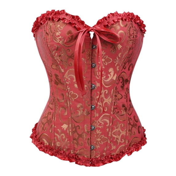 FASHOFT Corset Shapewear For Women Vintage Court Style Boned Lace Up Bandeau Bustier Waist Cinching Outerwear Body Shaper For Gown Matching Structured Corset Tops XL