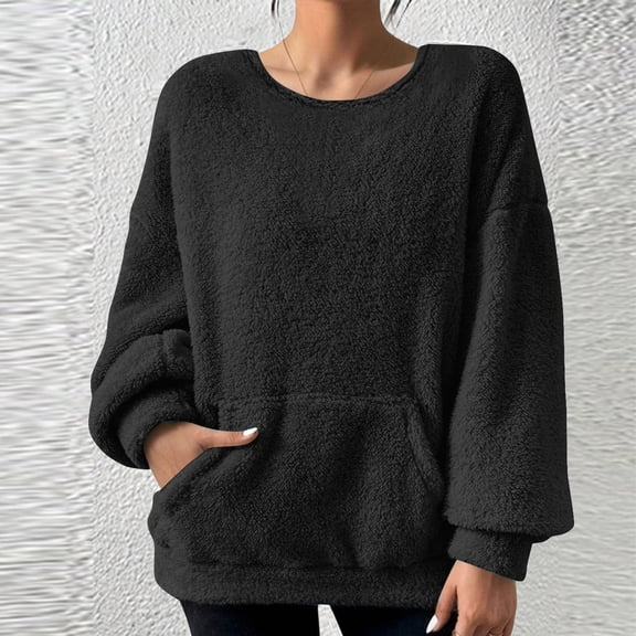 FASHOFT Crewneck Sweatshirt for Women Casual Loose Soft Long Sleeve Pullover Fall Winter Tops Black L