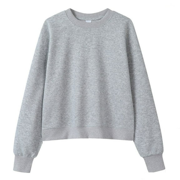 FASHOFT Crewneck Sweatshirt for Women Long Sleeve Basic Tops Casual Solid Color Loose Fit Pullover Shirts Grey XL