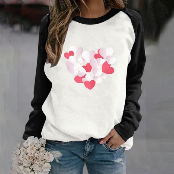 FASHOFT Crewneck Valentine Day Sweatshirt for Women Love Heart Graphic Shirts Valentine's Day Gift for Her Oversized Hoodies Black L