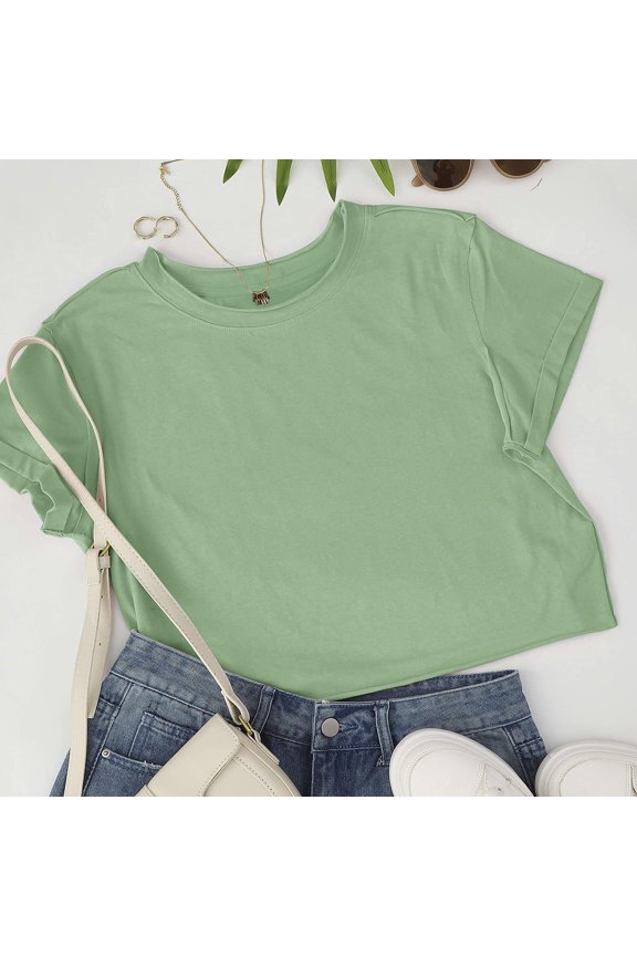 Crop Tops for Women Cropped T Shirts Trendy Short Sleeve Crew Neck Solid Basic Tee Light Green M