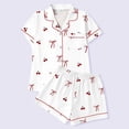 thumbnail image 1 of FASHOFT Cute Pajamas For Women Set 2 Piece Bow Print Summer Pjs Sets Lounge Matching Button Shirt with Shorts Sleepwear White L, 1 of 3