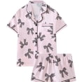 thumbnail image 1 of FASHOFT Cute Pj Bow Pajamas Sets for Women 2 Piece Button Up Short Sleeve Nightwear Lounge Soft Comfy Sleepwear White S, 1 of 8