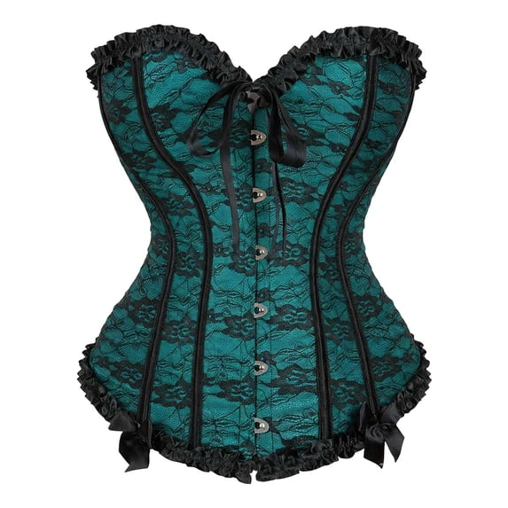FASHOFT Dark Green Renaissance Corset Top For Women Lace Waist Cinching Shaping Body Shaper Tummy Control Firm Everyday Wear Innerwear Corset L