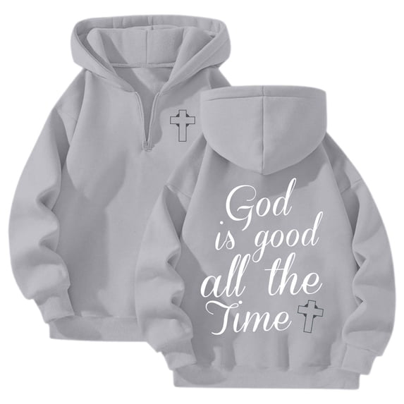 FASHOFT Faith Quarter Zip up Hoodies for Women Christian Bible Verse Religious Sweatshirt God Is Good All The Time Long Sleeve Pullover Tops GY1 L