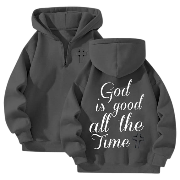FASHOFT Faith Quarter Zip up Hoodies for Women Christian Bible Verse Religious Sweatshirt God Is Good All The Time Long Sleeve Pullover Tops GY2 S