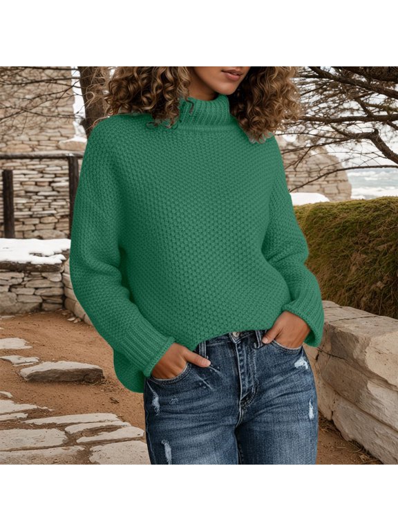 Fall Sweaters For Women Turtleneck Knit Sweater Long Sleeve Rolled Edge Soft Cozy Casual Pullover Top Comfortable Warm Fall Winter Wear Knit Sweater GN2 XXXL