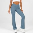 thumbnail image 1 of FASHOFT Flare Leggings for Women Crossover High Waist Yoga Pants with Pockets Bootcut Flared Leggings Workout Stretchy Bell Bottom Light Blue L, 1 of 5