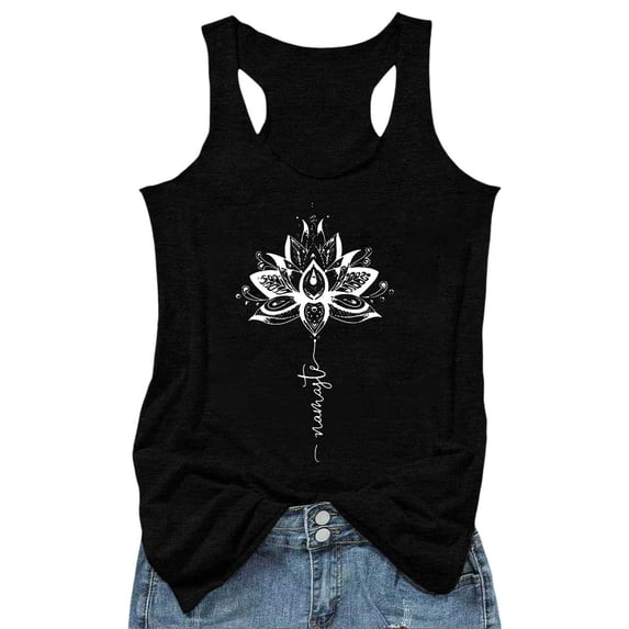 FASHOFT Flower Graphic Tank Tops for Women Racerback Summer Sleeveless Casual Basic Top Shirts Black L