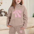thumbnail image 1 of FASHOFT Girls 2 Piece Sweatsuit Kids Bow Graphic Hoodies Sweatshirt and Sweatpants with Pockets Valentines Day Outfits Set Tracksuit Coffee, 1 of 4
