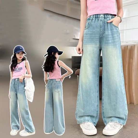 FASHOFT Girls Flare Jeans High Waist Floral Embroidered Bell Bottom Denim Pants with Pocket Casual Flared Leg Jean Navy
