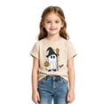 thumbnail image 1 of FASHOFT Girls Halloween Shirt Crew Neck Cute Ghost Graphic Tees Halloween Shirts Kids Spooky Season Short Sleeve Tee Tops Beige 2-3 Years, 1 of 3