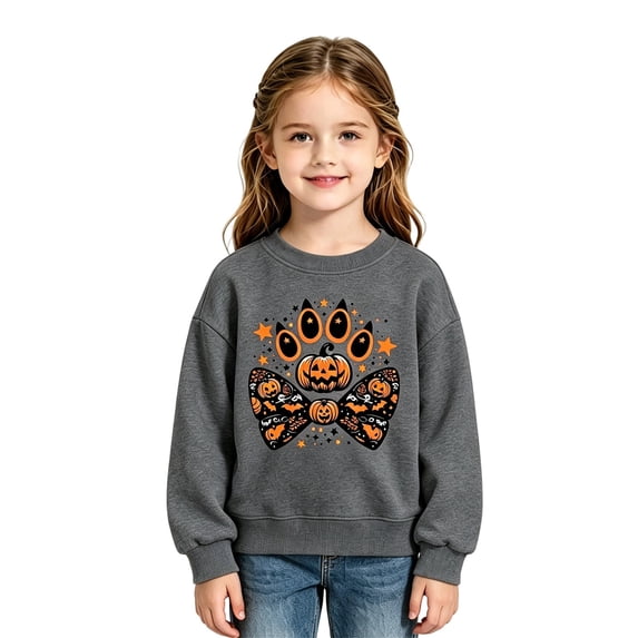 FASHOFT Girls Halloween Sweatshirt Ghost Graphic Pullover Tops Halloween Outfit Kids Long Sleeve Shirt Fall Tops Spooky Season Sweater Dark Gray 4-5 Years