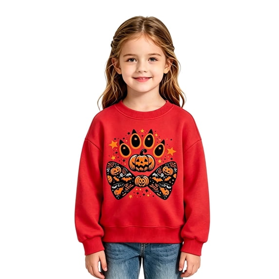 FASHOFT Girls Halloween Sweatshirt Ghost Graphic Pullover Tops Halloween Outfit Kids Long Sleeve Shirt Fall Tops Spooky Season Sweater Red 13-14 Years