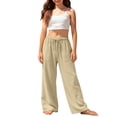 thumbnail image 1 of FASHOFT Girls Linen Pants Wide Leg Palazzo Pant Loose Straight Elastic Waist Spring Summer Beach Lightweight Dress Pant for Kids Khaki 14-15 Years, 1 of 6