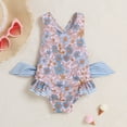 thumbnail image 1 of FASHOFT Girls One Piece Swimsuits Floral Print Ruffle Bathing Suit for Beach Poor Girl Swimwear Blue 1-2 Years, 1 of 7