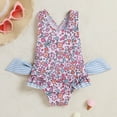thumbnail image 1 of FASHOFT Girls One Piece Swimsuits Floral Print Ruffle Bathing Suit for Beach Poor Girl Swimwear Pink 1-2 Years, 1 of 6