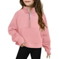 thumbnail image 1 of FASHOFT Girls Quarter Zip up Sweatshirt Stand Collar Lined Jacket with Pocket Solid Soft Pullover Tops Pink 13-14 Years, 1 of 7