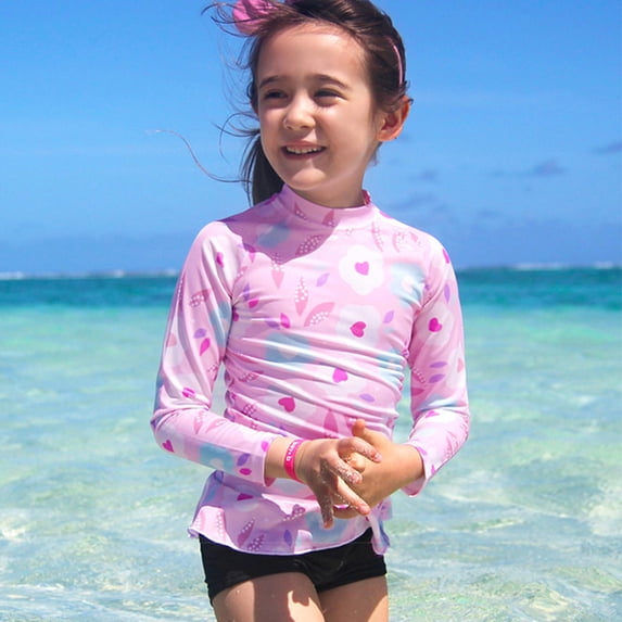 FASHOFT Girls Rash Guard Swimsuit UPF 50+ UV Two Piece Long Sleeve Swimwear Rashguard Sets Pink 2-3 Years