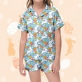 thumbnail image 1 of FASHOFT Girls Silk Easter Pajamas Set Satin Bunny Graphic Button Down Sleepwear Summer 2 Pieces Easter Outfit Light Blue 12-13 Years, 1 of 4