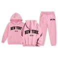 thumbnail image 1 of FASHOFT Girls Sweatsuit New York Letter Print Oversized Hoodie and Sweatpants Fall Winter 2 Piece Girls' Clothing Sets Kids Jogging Set Tracksuit Pink, 1 of 7