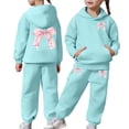 thumbnail image 1 of FASHOFT Girls Sweatsuit Valentines Day Outfits Set Cute Bow Hoodie and Joggers with Pockets 2 Piece Clothing Sets Activewear Sky Blue, 1 of 6