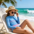 thumbnail image 1 of FASHOFT Girls Swimsuit Long Sleeve Rash Guard and Shorts Two Piece Bathing Suit Summer Beach Girl Swimwear Blue 13-14 Years, 1 of 6