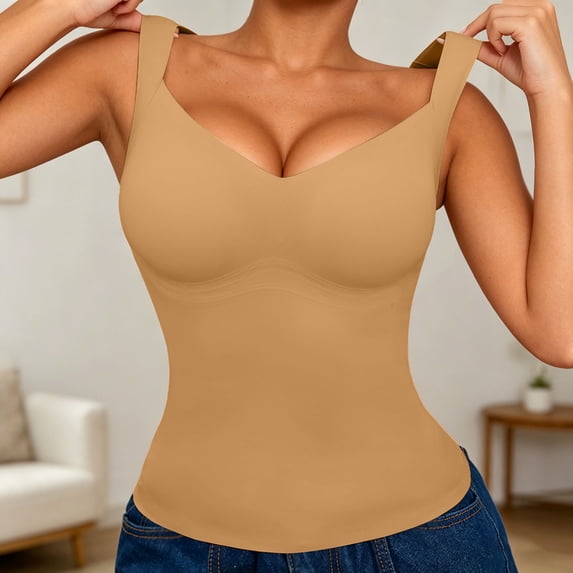 FASHOFT Gold Corset Shapewear For Women Upper Body Tight Fit Bustier Tank Top Tummy Control Waist Cinching Back Smoothing Body Shaper For Daily Layering Corset Tank Top L