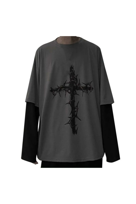 Goth Shirt for Women Gothic Shirt Two-Piece Alternative Clothing Goth Long Sleeve Top Grunge Clothes Dark Gray XXL