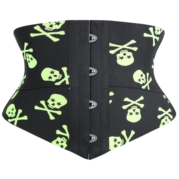 FASHOFT Green Corset Shapewear For Women Skull Print Tummy Control Waist Trainer Belt Punk Gothic Colorblock Double Boned Waist Cinching Body Shaper Pirate Corset L