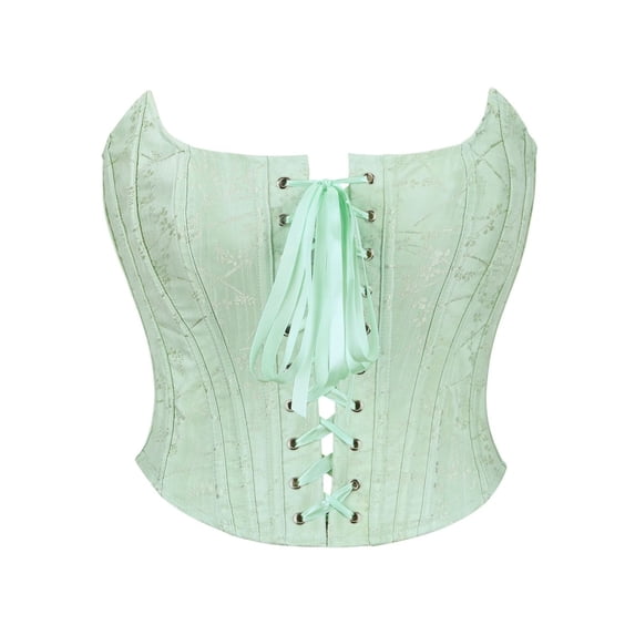 FASHOFT Green Corset Tops For Women French Jacquard Strapless Boned Yellow Lace Up Bustier Vest Waist Cinching Outerwear Body Shaper Top Yellow Corset L