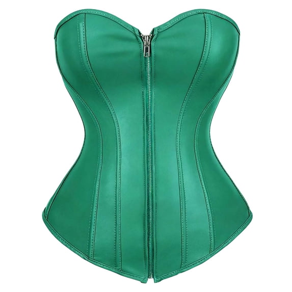 FASHOFT Green Corset Tops For Women Zip Closure Leather Court Style Waist Cincher Boned Tummy Control Edgy Outerwear Body Shaper Leather Corset XXXXXXL
