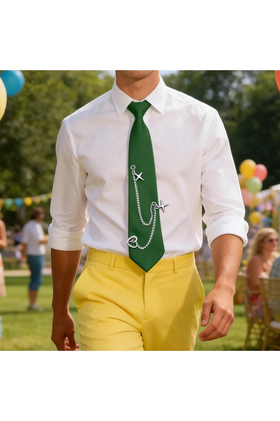 Green Punk Cross Chain Neckties Pre Tied School Necktie Star Tie for Women Men Adjustable Metal Chain Tie for School Uniform Shirt Prom Party Cosplay