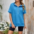 thumbnail image 1 of FASHOFT Half Zip up Hoodie Women Oversized Zipper Sweatshirt Short Sleeve Solid Pullover Spring Fall Tops Blue L, 1 of 6