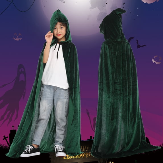 FASHOFT Halloween For Boys Soft Velvet Cape Cloak Cosplay Outfit Kids Fancy Dress Up Halloween Party Role Play Coat Boy Halloween Role Play Green 5-