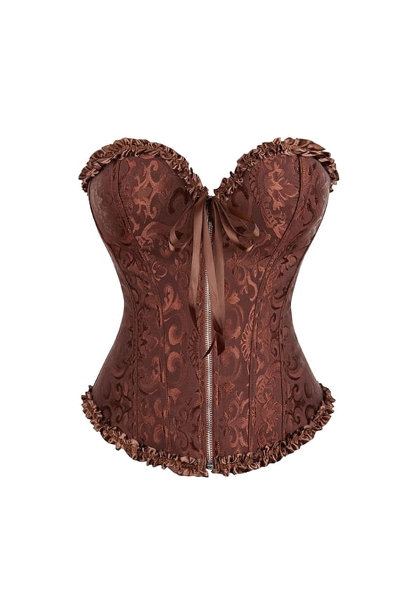 Halloween Costumes For Women Fashion Victorian Corset With Lace Trim Zipper Closure Body Shaping Shapewear Halloween Costume Brown XS