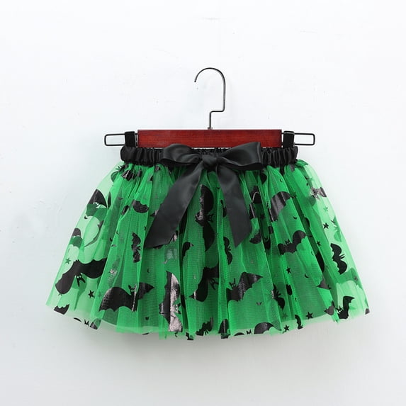 FASHOFT Halloween For Girls Printed Mesh Tutu Skirt Tulle Ballet Dance Fluffy Puffy Skirt Carnival Performance Wear Kids Halloween Green 5-8 Years
