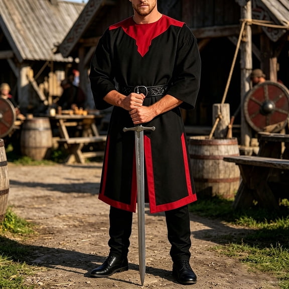 FASHOFT Halloween For Men Color Block Samurai Robe Knight Cosplay Outfit Stage Performance Fancy Dress For Adults Halloween Black S
