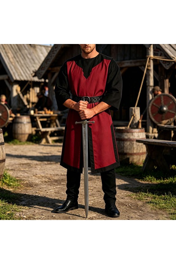 Halloween Costumes For Men Color Block Samurai Robe Medieval Knight Cosplay Outfit Stage Performance Fancy Dress For Adults Halloween Costume Red XXL