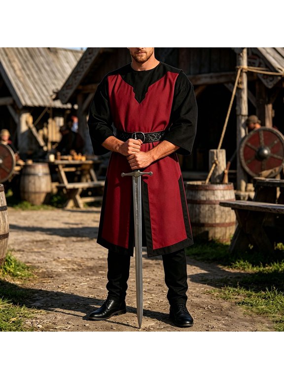 Halloween For Men Color Block Samurai Robe Knight Cosplay Outfit Stage Performance Fancy Dress For Adults Halloween Red XXL