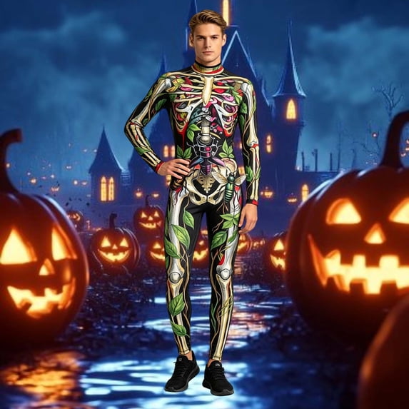 FASHOFT Halloween Costumes for Men Skeleton Costume for Halloween Cosplay Themed Party Halloween Skeleton Costumes Adult L
