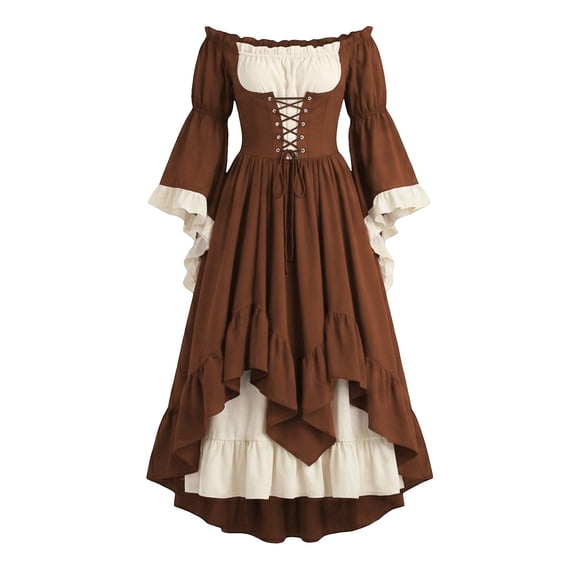 FASHOFT Halloween for Women Renaissance Faire Off Shoulder Lace Dress Cosplay Plus Size Gothic Dress Clothes XL