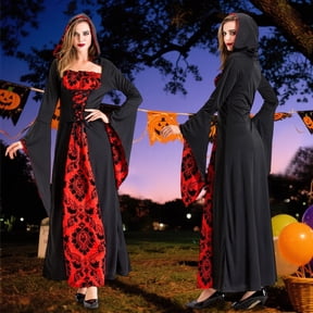 FASHOFT Halloween Dresses For Women Adult Vampire Funny Skeleton Role Play Reaper Maxi Dress Bar Stage Cosplay Outfit Halloween Costumes M